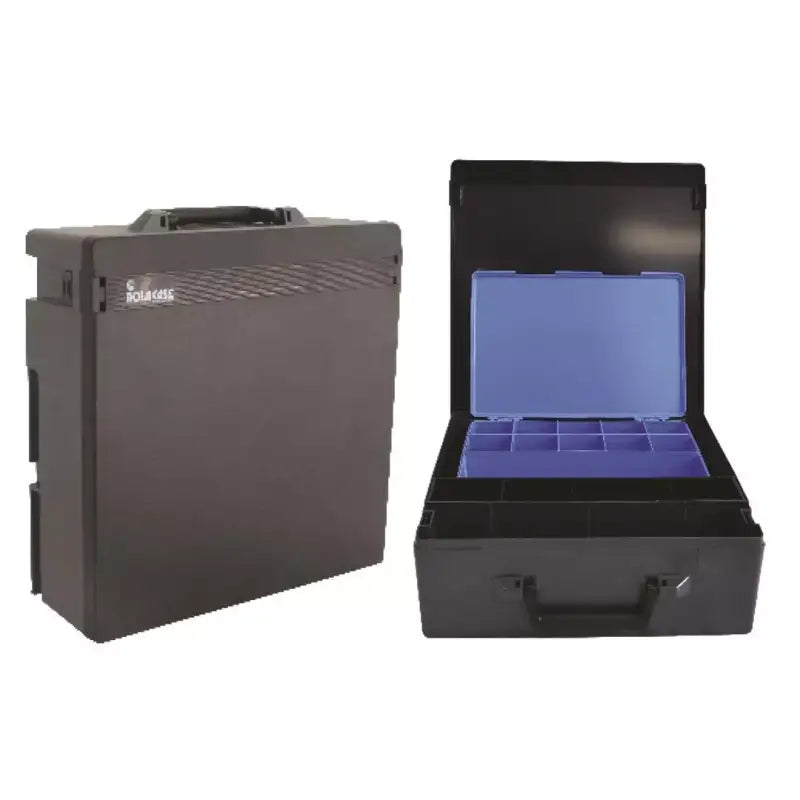 Black RC003/QK Rolacase organizer carry case with open blue compartments toolboxes