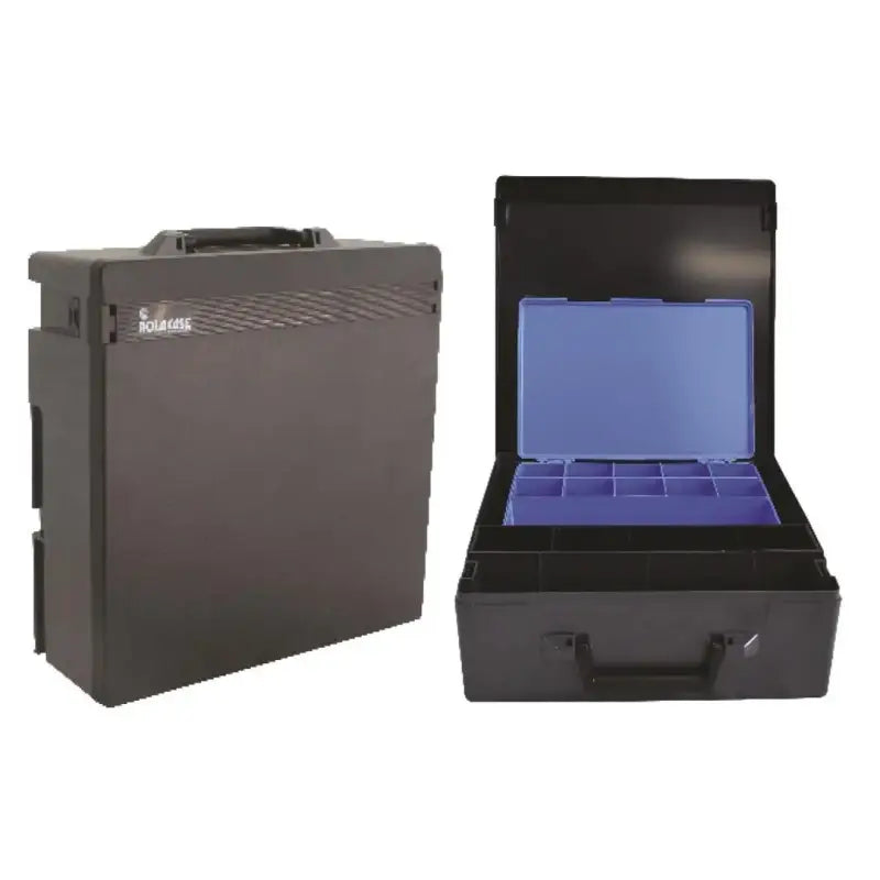 Black plastic toolboxes showing RC003/QK Rolacase Plastic Parts Organizer Carry Case organizer carry case