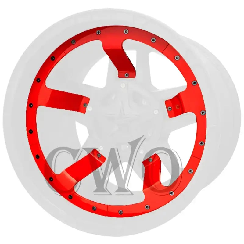 Red 22x10 Wheel Pros midspoke inserts on a red and silver wheel for a bold look