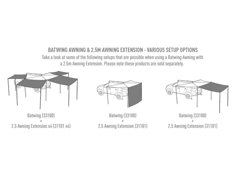 Awning setup options for Rhino-Rack Batwing Sunseeker Awning Extension 2m