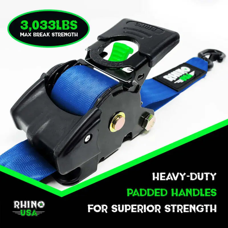 Rhino USA Retractable Ratchet Straps (2Pk 2Inx10Ft) Blue - Rhino USA