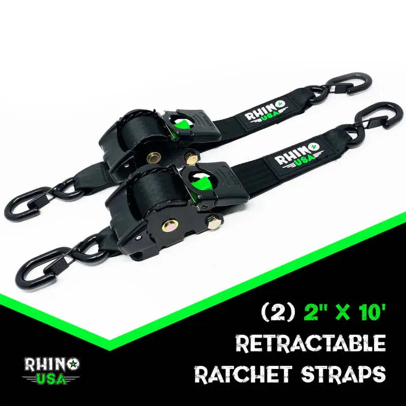 Rhino USA Retractable Ratchet Straps (2Pk 2Inx10Ft) Gray - Rhino USA