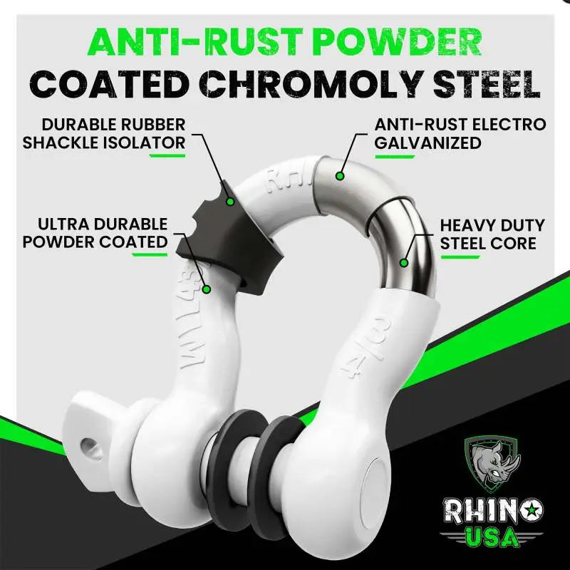 Rhino USA 3/4In D-Ring Shackle Set (2-Pack)(White) - Rhino USA