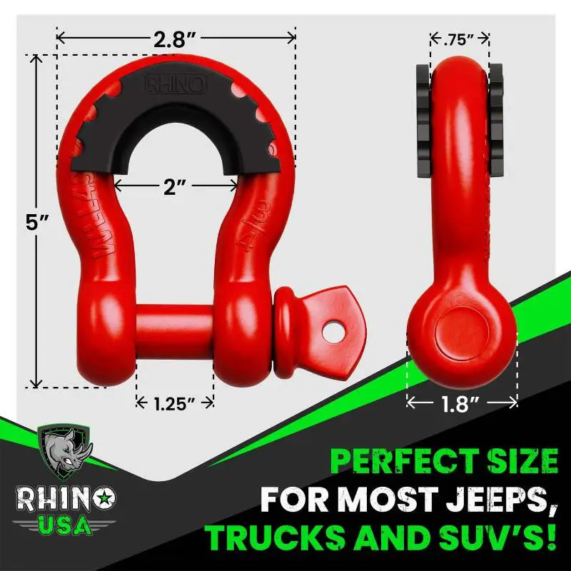 Rhino USA 3/4In D-Ring Shackle Set (2-Pack)(Green) - Rhino USA