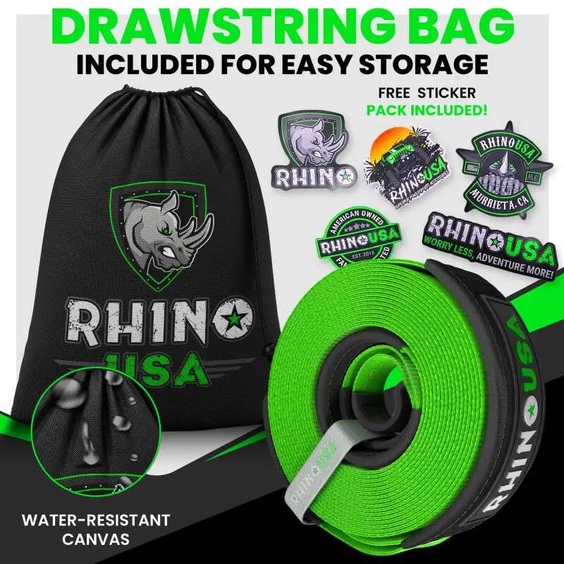 Rhino USA Recovery Tow Strap 4Inx30Ft (Green) - Rhino USA