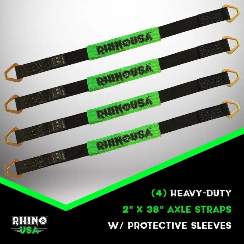 Rhino USA Axle Tie Down Straps (4-Pack) 2In X 38In - Green - Rhino USA