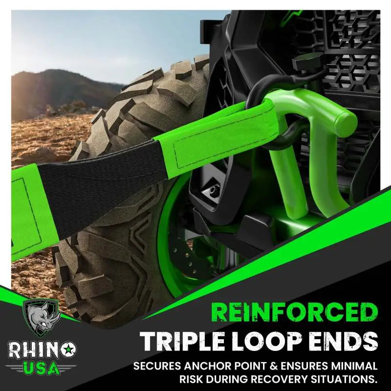 Rhino USA Recovery Tow Strap 3Inx20Ft (Black) - Rhino USA