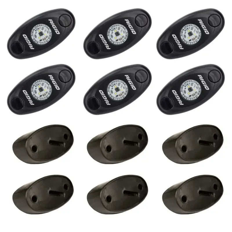 Rigid Industries Rock Light Kit - Blue (6 lights) featuring A-Series LED lights with mounts and switch for trucks and ATVs.