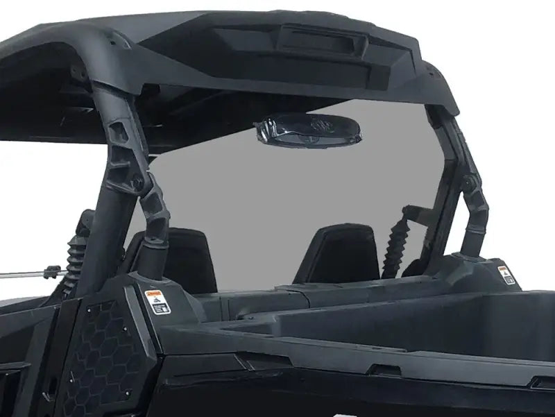 Rear view of RNGWS4000 Spike D-2 with full tilting windshield on dark grey utility vehicle