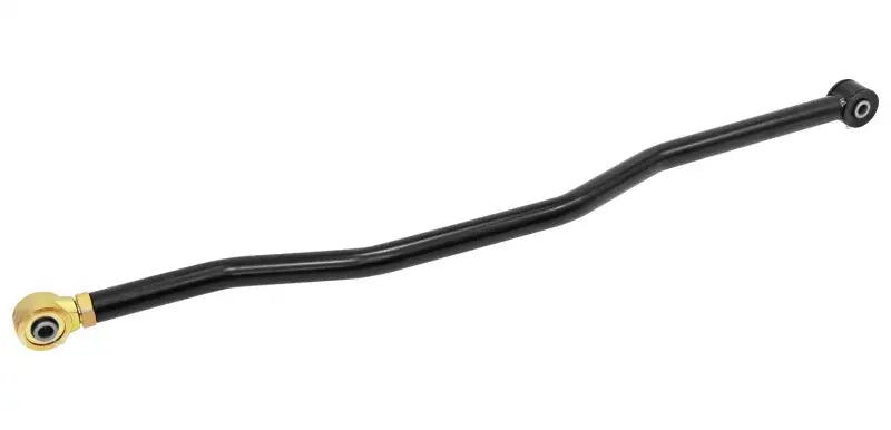 Black bent metal rod with gold and black spherical ends for RockJock JK Johnny Joint Trac Bar