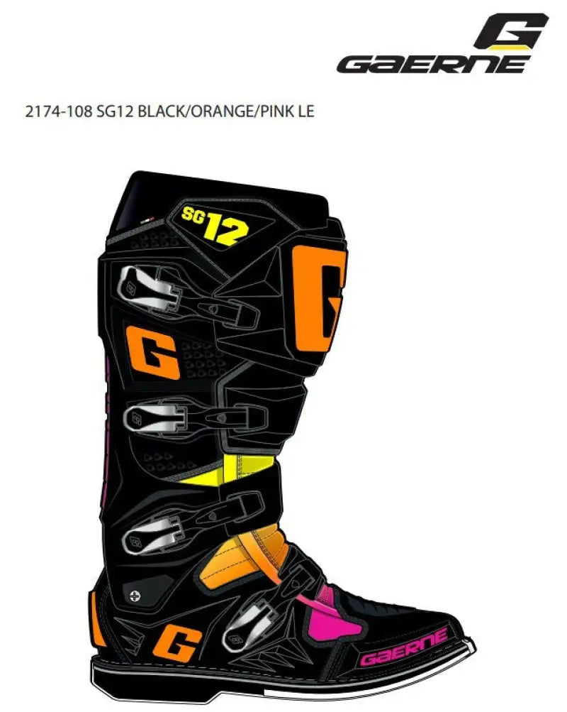 Sg12 Le Boots Black/Orange/Pink Sz 08 - GAERNE