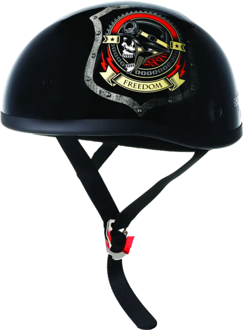 Black Skid Lids Freedom Original Helmet with skull graphic for motorcycle riders