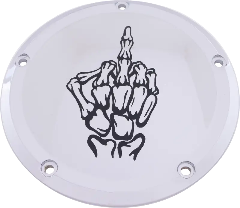 CUSTOM ENGRAVING SKUL24-46 7 M8 Flt/Flh Derby Cover Bone Finger Chrome