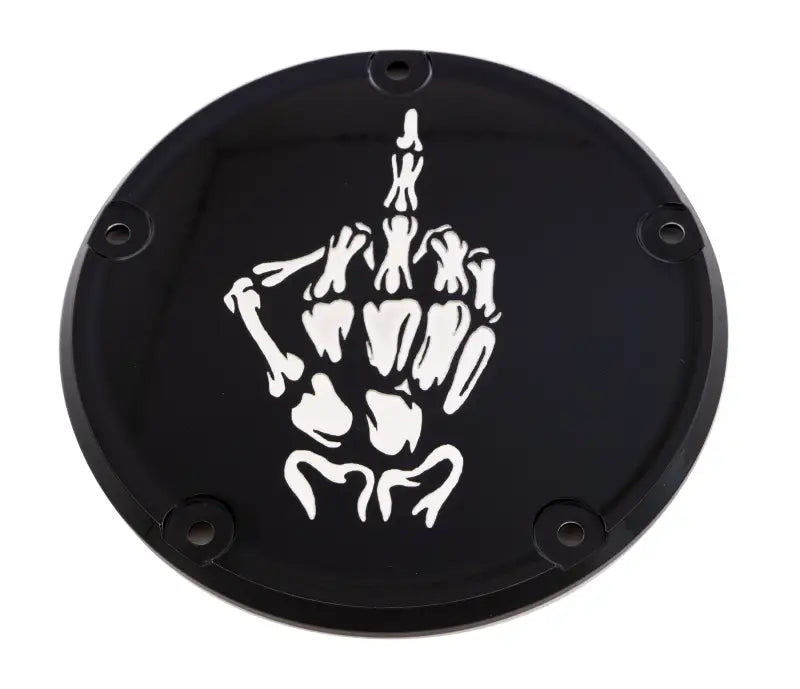 CUSTOM ENGRAVING SKUL24-67BG 6 M8 Softail Derby Cover Bone Finger Black