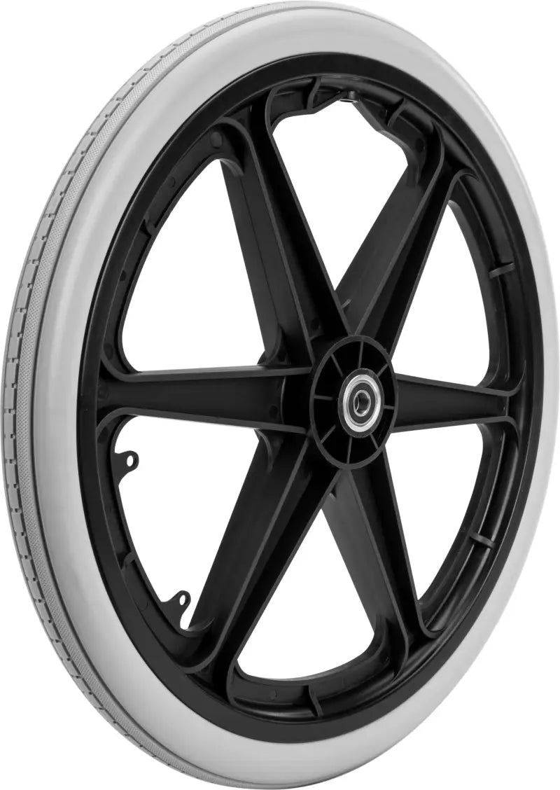 Wheelchair wheel with a white tire from the SM-12456D Big Wheel Dolly Solid Wheel