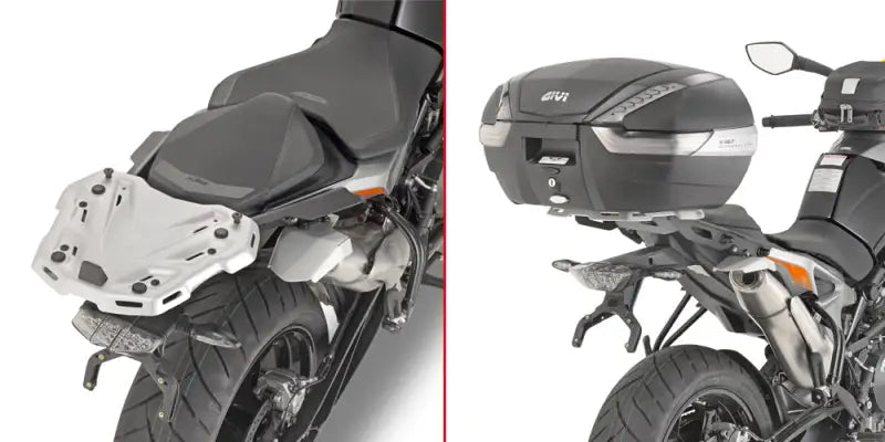 Motorcycle rear luggage rack and top case for KTM with mounting hardware, ideal RV and truck parts
