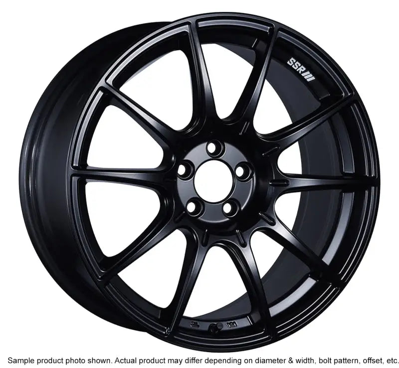 Black aluminum car wheel showcasing SSR GTX01 17x9 flat black wheel design