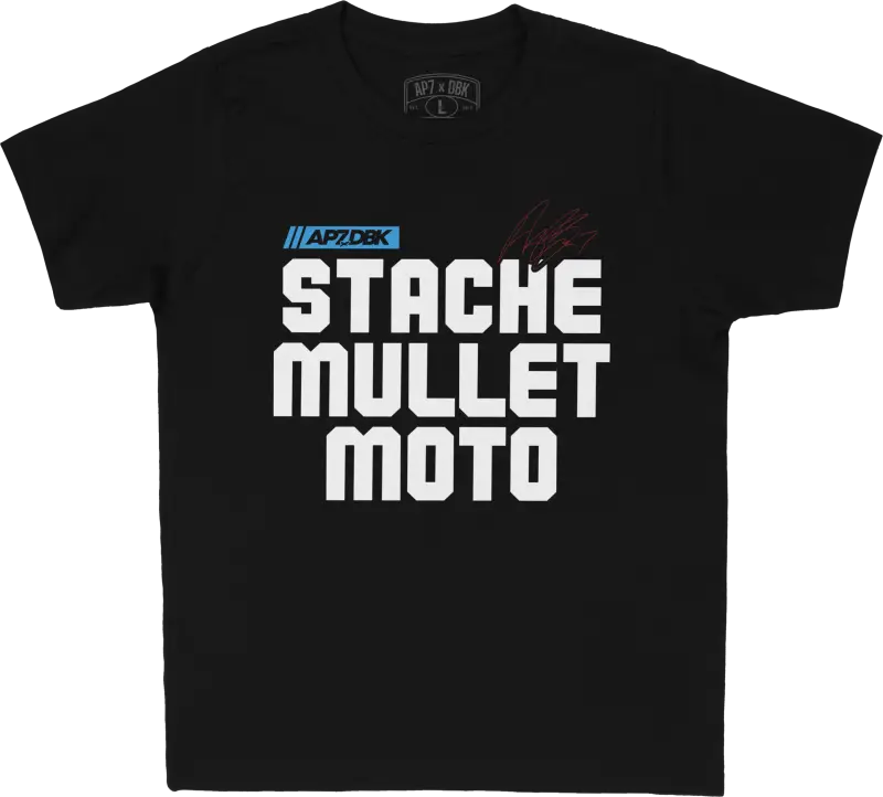 Stache Mullet Moto Youth Tee Black Yx - DBK