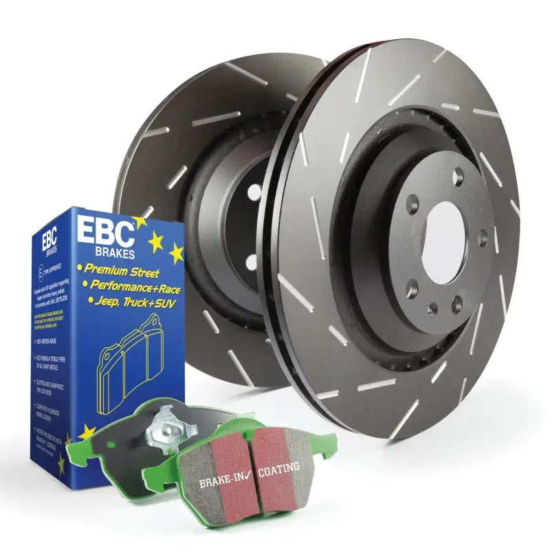 Automotive brake kit with USR Rotors, Thermic Black Coating, and Kits Greentuff