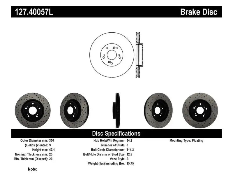 Stoptech StopTech 02-06 Acura RSX Type S / 06-09 Honda Civic Si Slotted & Drilled Left Front Rotor