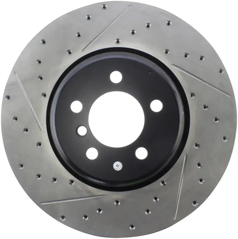 StopTech Sport Drilled & Slotted Rear Right Rotor with silver perforated design