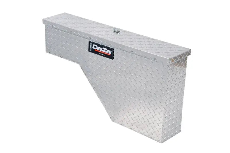 Tool Box Wheel Well; Single Lid; Diamond Tread; Silver; Aluminum; 37 Inch Top Length/ 14 Bottom Length x 7.75 Width