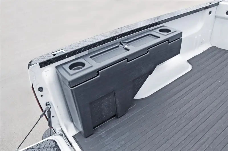 Tool Box Wheel Well; Single Reversible Lid; Black; Polyethylene; 37 Inch Top Length/ 14 Bottom Length x 7.75 Width 19.5