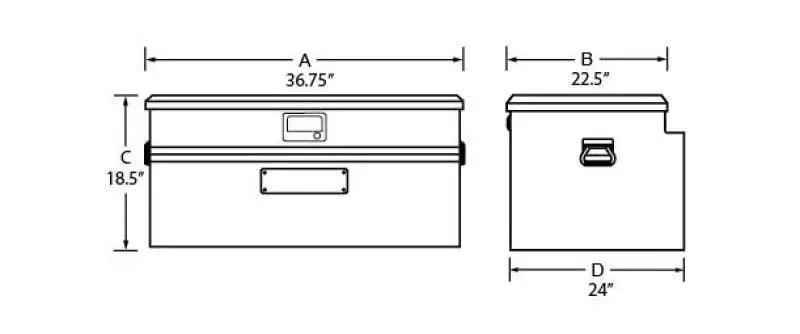 Dimensioned drawing of a Tradesman Aluminum Flush Mount Truck Tool Box in black