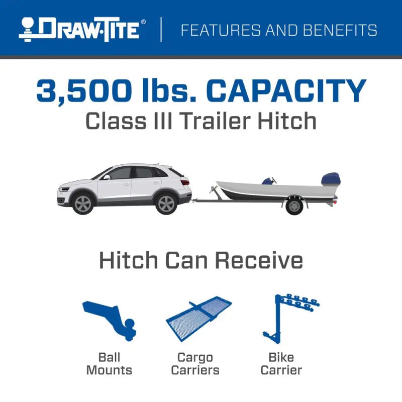 Class III trailer hitch rear with 2-inch receiver and 3500 lb capacity for heavy loads