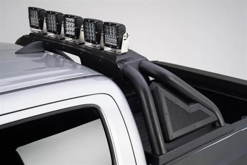 Truck Bed Bar Tubular Style; Mounts Five 6 Inch Round Or 3 Cube Lights; Black Textured Powder Coated Steel; With Side
