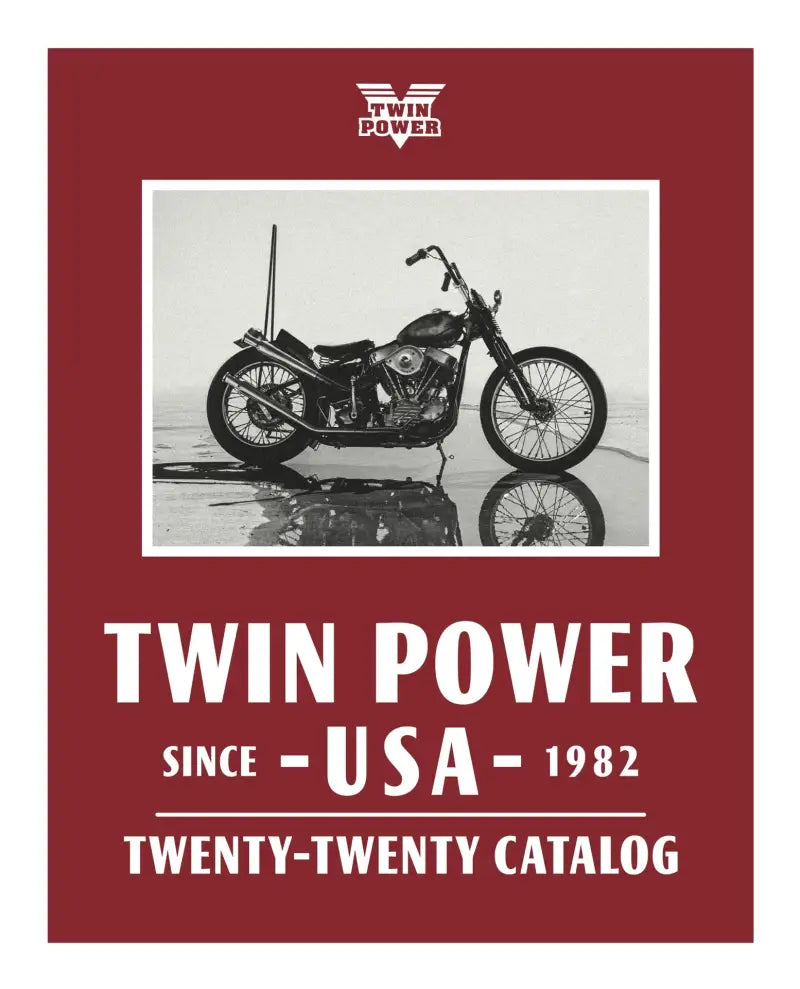 Motorcycle catalog cover showcasing Twin Power organic brake pads replacement for Harley H-D