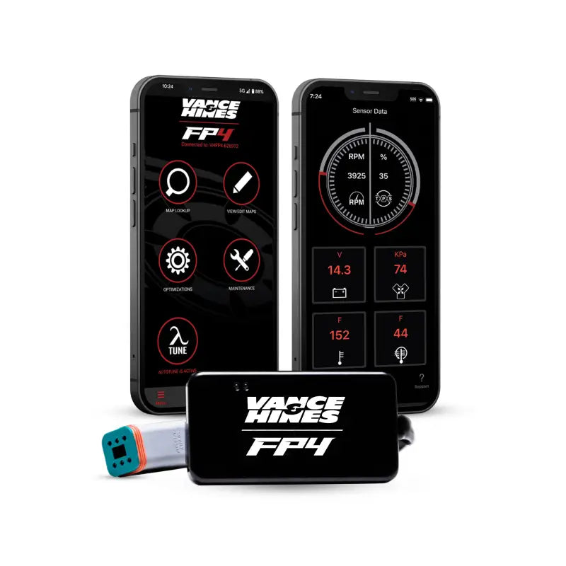 Vance and Hines FP4 Fuel Tuner with smartphone app display for easy tuning