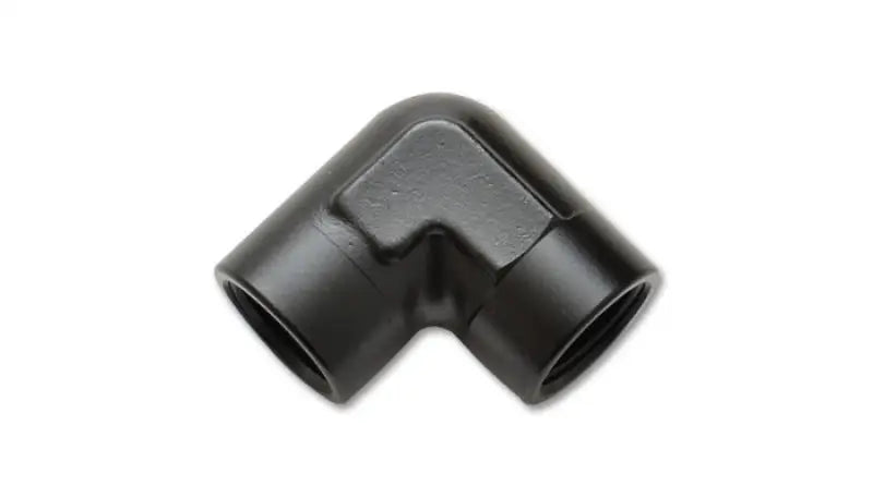 Black 90-degree female pipe coupler fitting for plumbing or DIY projects
