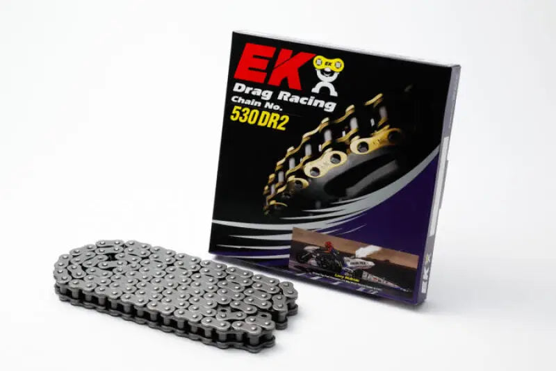 Motorcycle drag racing chain and box with Vortex Racing 530 DRZ2 Clip Master Link Semi Press
