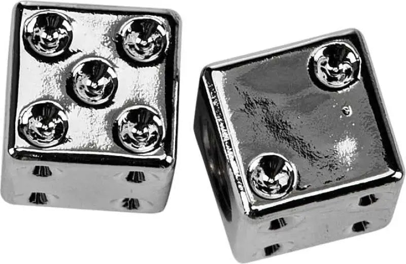 W99-6217C(2) Valve Stem Caps Chrome Dice Pr