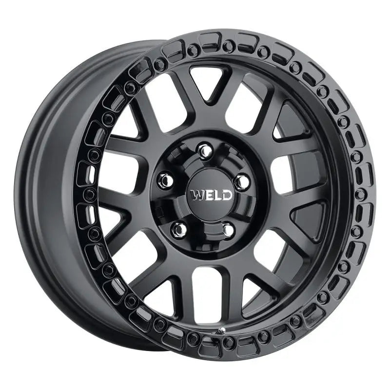 Matte black Weld Off-Road W134 wheel with candy red gloss black ring