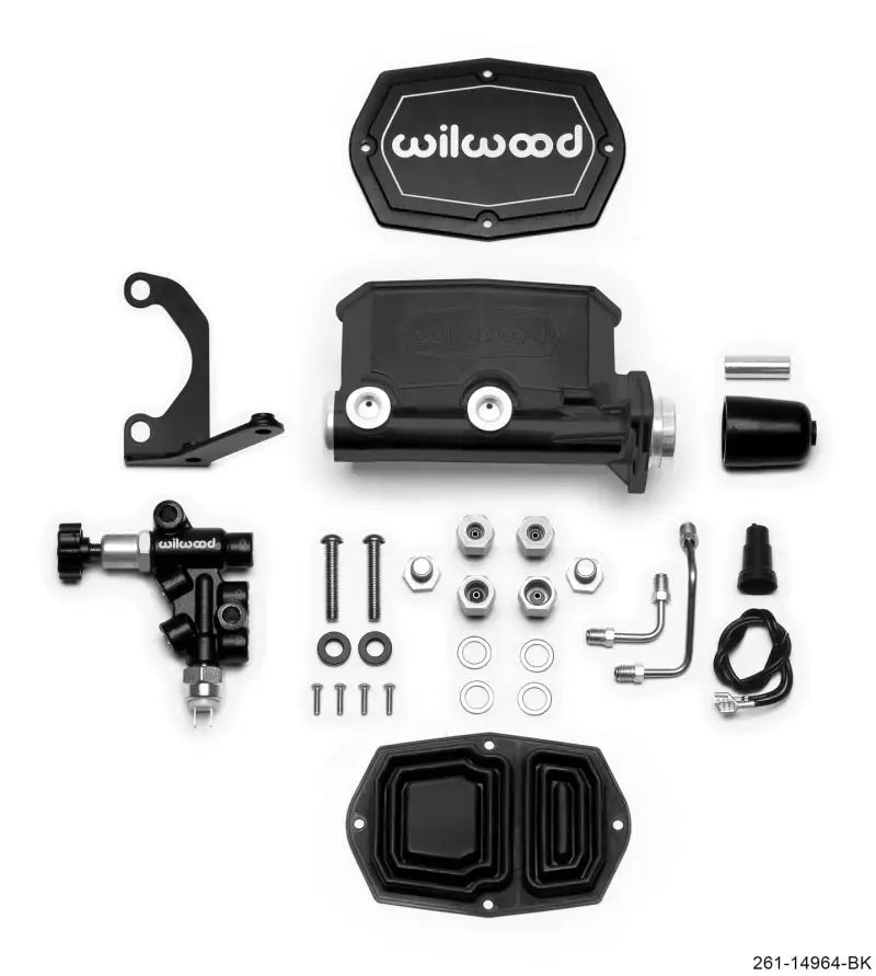 Wilwood Compact Tandem M/C - 1.12in Bore - w/Bracket and Valve - Black - Truck & Automotive