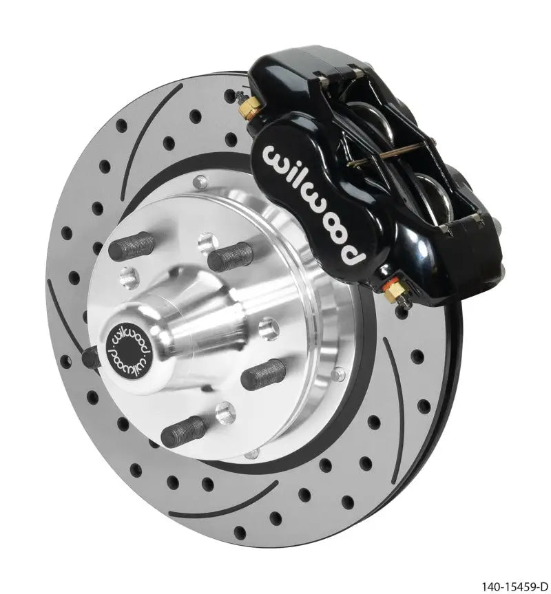 Black Wilwood Forged Dynalite Pro caliper on silver 11in drilled rotor