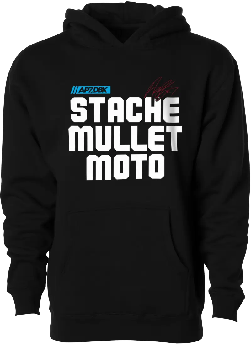 Stache Mullet Moto Yth Hoodie Black Yl - DBK