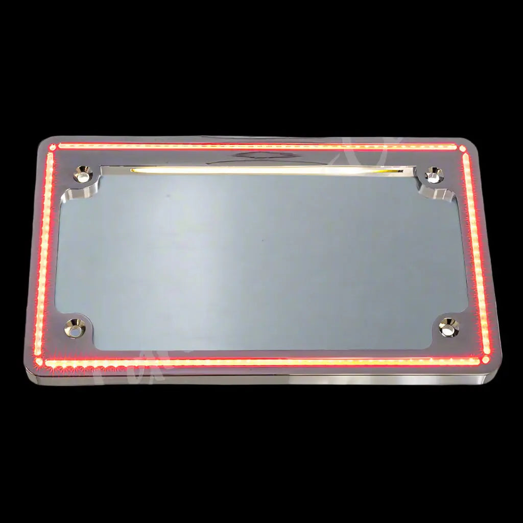 Stylish License Frame with LED lights, perfect for personalizing and protecting your vehicle’s license plate.
