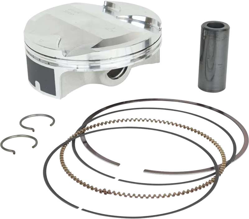 Chrome piston kit with gold rings and silver wrist pin for powersports pistons and OEM replacements