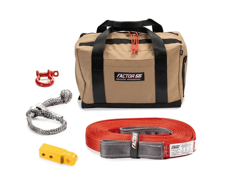 Off-road vehicle recovery kit with yellow hitch for owhe vehicle recovery needs