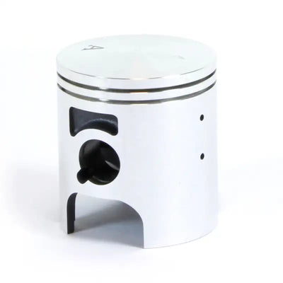 Silver two-stroke engine piston with rings and ports from the 01.4108.A piston kit for Kaw engines