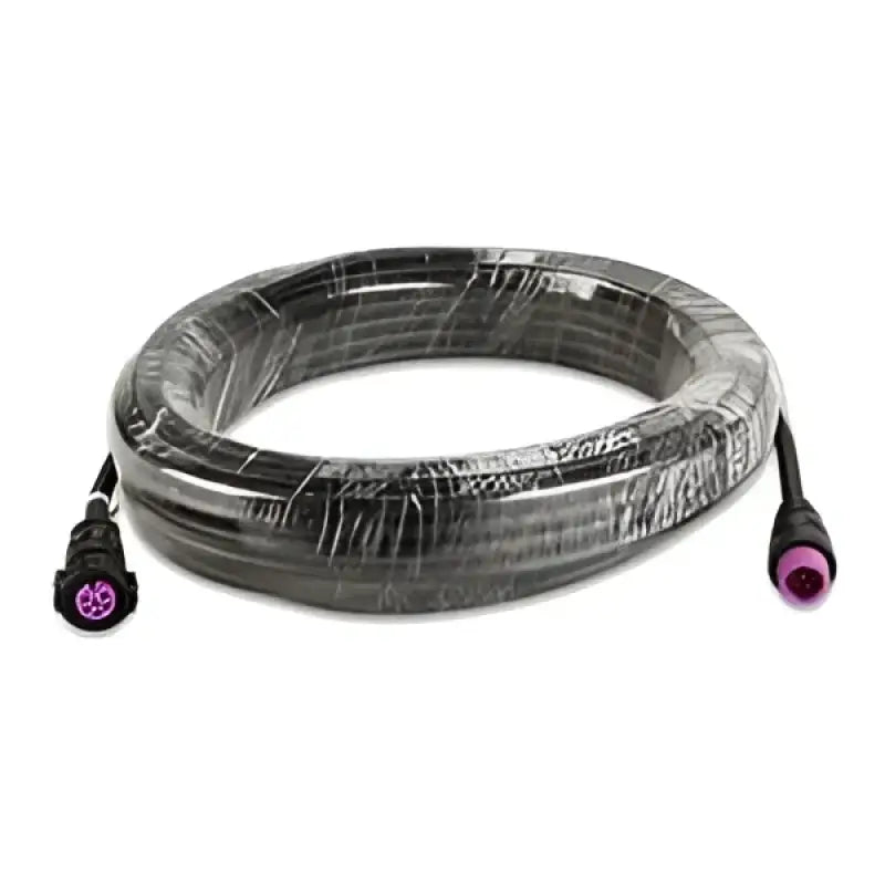 Coiled black cable with purple connectors for Garmin 15M CCU Extension Cable