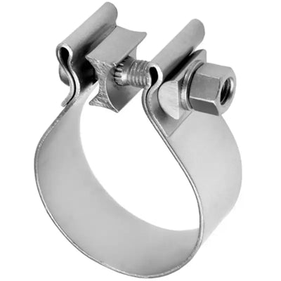 Metal pipe clamp with fastener on 01674 Nickson Inc stainless steel unique seal
