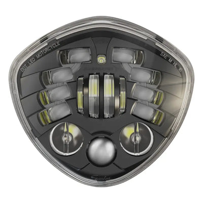 Black and clear LED motorcycle headlight with victory adaptive LED feature adaptive technology