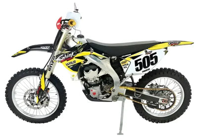Yellow and black dirt bike with forged aluminum psr adjustable off-road kick stand