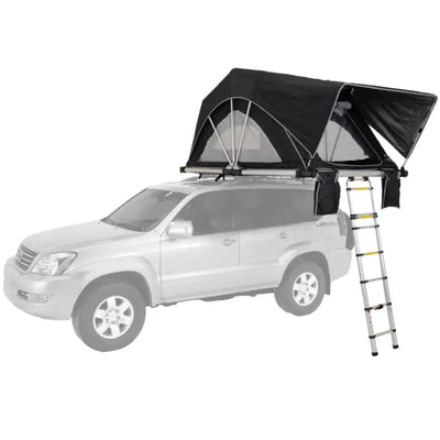 Silver SUV from Freespirit High Country Series with black rooftop tent and ladder