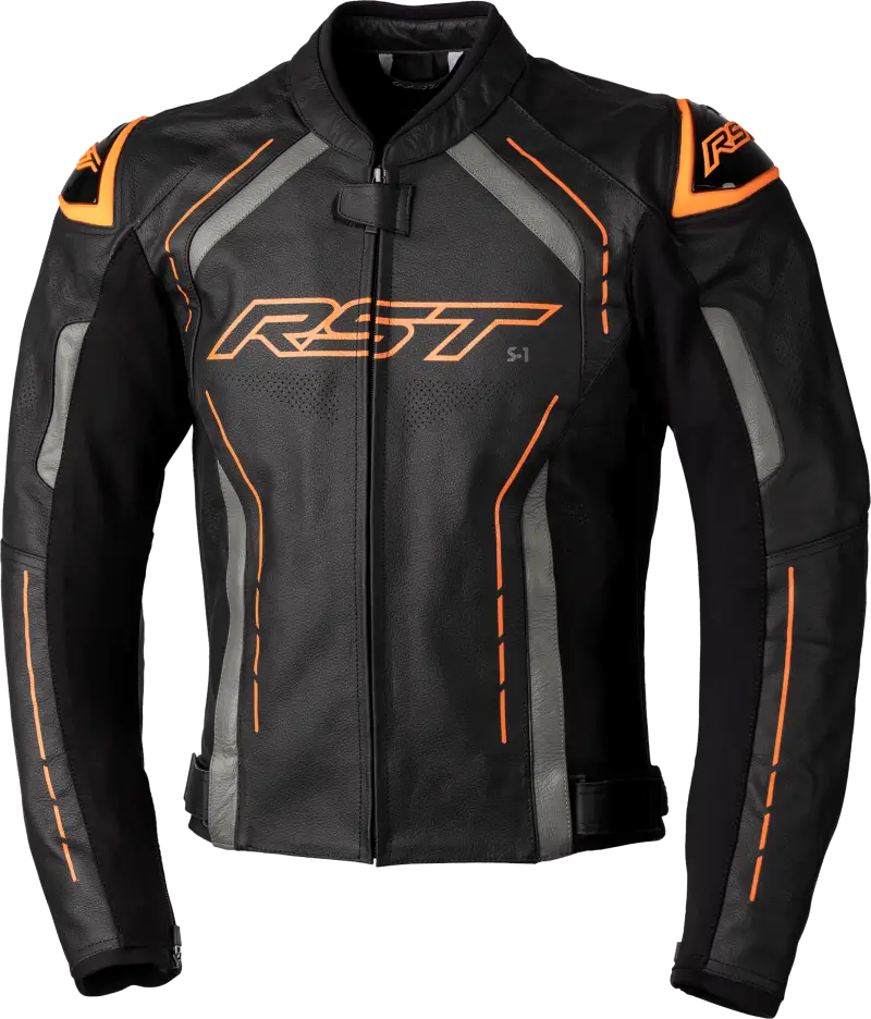 102977ORG-46 Rst S1 Ce Jacket Black/Grey/Neon Org Lthr Xl - RV and Auto Parts