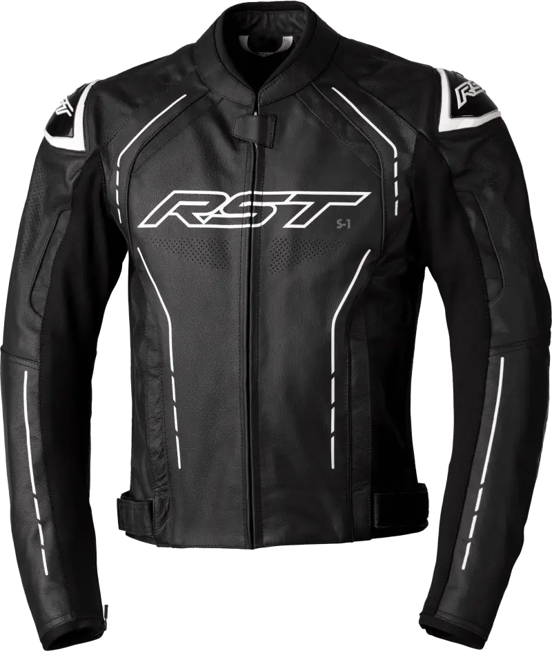 102977WHI-42 Rst S1 Ce Jacket Black/Black/White Leather Md - RV and Auto Parts